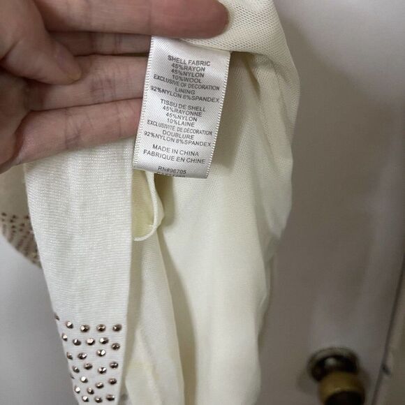 REBECCA TAYLOR Nailhead Rose gold Pink Studded Ivory Sheath Dress Sz Small $495 - Picture 4 of 7